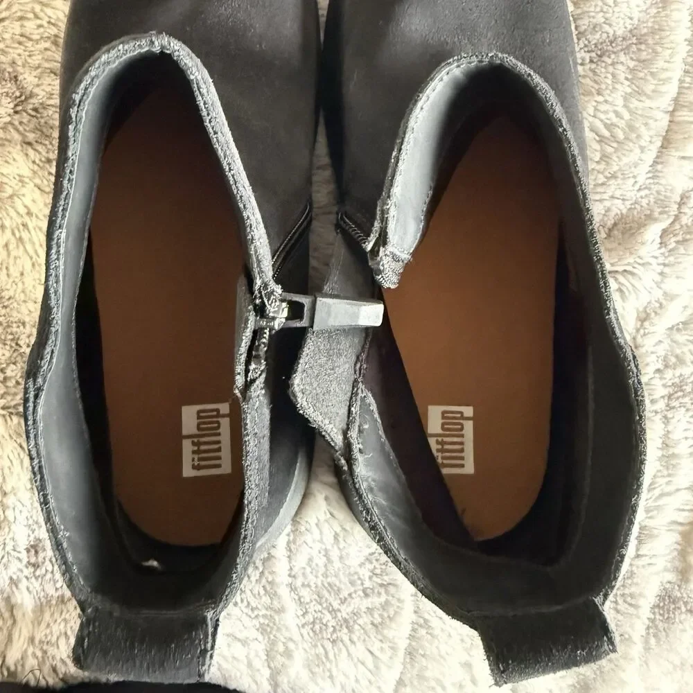 Fitflop Sumi Suede Ankle Booties Super Comfort Wedge Zipper Black Women's US 7